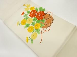 塩瀬金彩花瓶に紅葉・菊・牡丹模様刺繍名古屋帯